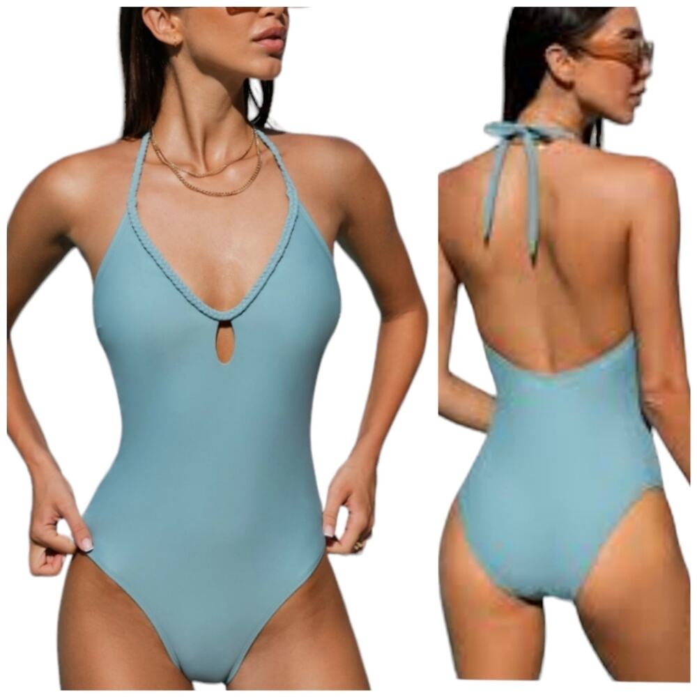 Cupshe Emerge Braided Keyhole Halter Swimsuit Bathing Suit
